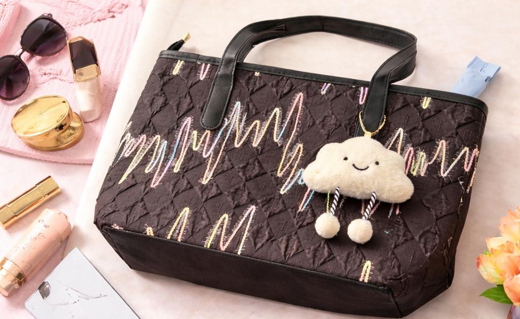Black Quilted Tote Bag with Cloud Charm